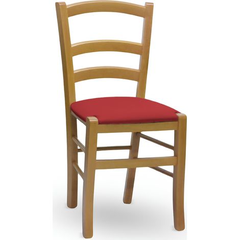 Sedia in legno Venezia noce chiaro con seduta imbottita similpelle rosso