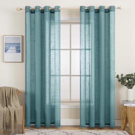 Lot de 2 Rideaux, Voilage à Oeillet, Polyester Translucent, 140x175cm, Pour Salon Chambre Bureau