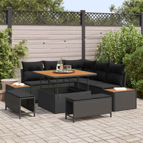 vidaXL Conjunto de sofás de jardín 8 uds. 7-Número de plazas Negro (1/5)