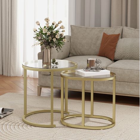 Table basse 2 pièces gold Ø50 cm et 60x36 cm – empilable, verre (1/5)