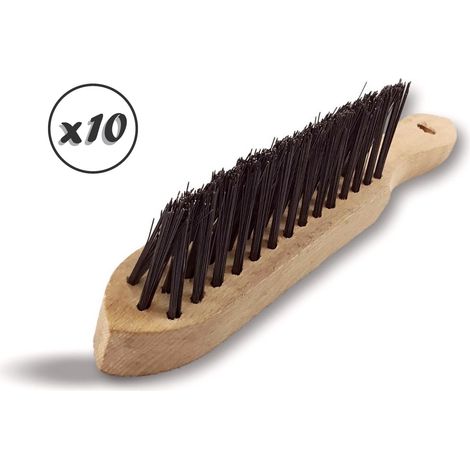 Brosse métallique à main Type soudeur Manche ergonomique bois - Lot de 10 - Acier - Spécial angles