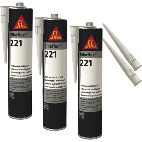 Sikaflex-221 Witterungsbeständiger haftstarker Dichtstoff, 300ml, weiß, 3 Set mit 5 Düsensptizen