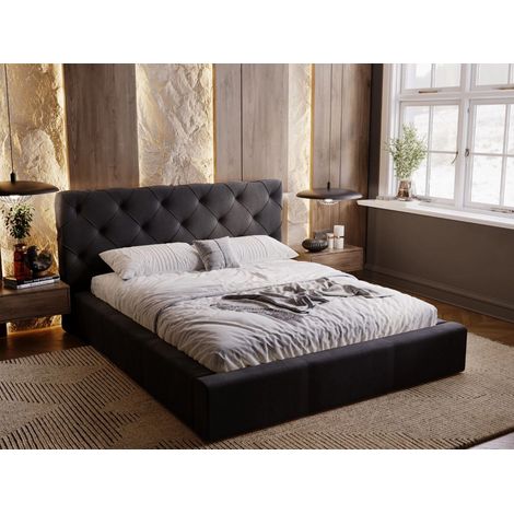 Lit rembourré avec rangement 120x200 velours noir Milano (1/5)