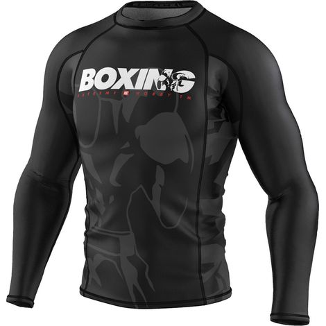 Herren-Langarm-Rashguard, auffälliges Boxmotiv, XL, Schwarz