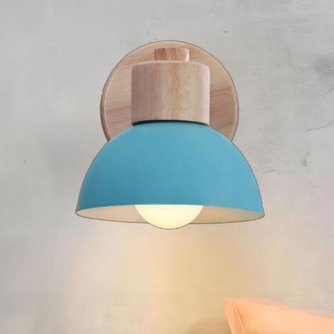 Applique Murale Intérieur Vintage Rétro Lampe Murale E27 Bois Industrielle Lampe de Mur Lampe de Chevet pour Chambre, Salon, Escalier, Couloir Bleu (1/5)