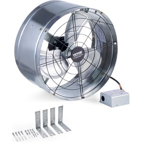VEVOR Ventilatore a Timpano 380 mm Ventola di Scarico per Soffitta, Termostato Regolabile e Rete Esterna, Ventilatore per Casa 36,81 m³/min Ventilazione Silenziosa per Tetto, Negozio, Colore Zincato