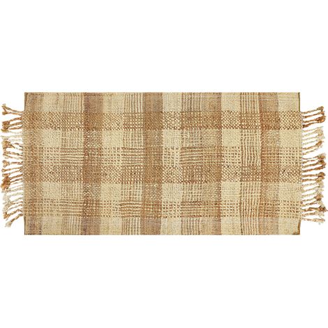 Alfombra de yute beige arena natural 80 x 150 cm a mano geométrico borlas Berissa