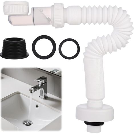 Siphon Lavabo Flexible Evacuation Evier 1 1/4", Tuyau Syphon Evier Réglable à 360 ° Siphon Gain de Place avec Serrure d'Odeur pour Lavabo Extensible 380-930 mm (1/5)