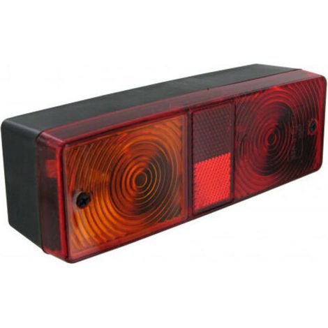 Luz rectangular para tractor de 4 funciones: luz de posición, intermitente y luz de freno. Dimensiones: 180 x 60 x 52 mm. Distancia entre orificios de montaje: 135 mm.
