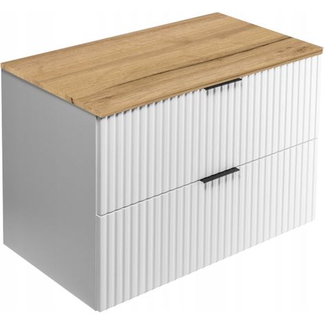 Meuble de Salle de Bain Flow - 80 cm - Blanc/Déco Chêne Doré - Élégant et Pratique