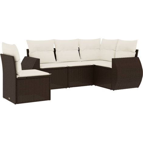 Maison Exclusive - Set Divano da Giardino 5 pz con Cuscini Marrone in Polyrattan (1/5)