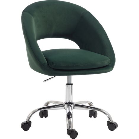 HOMCOM Velvet Desk Chair with Height-Adjustable, Wheels, Dark Green (1/5)