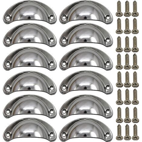 10 Vintage-Muschelgriffe für Schubladen, Schränke und Küchenmöbel, gebogene Retro-Türknöpfe aus Eisen, 8,2 x 3,5 cm – Silber (1/5)