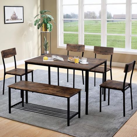 Set of 6 industrial-style wooden and steel chairs and benches (UK only) (1/5)