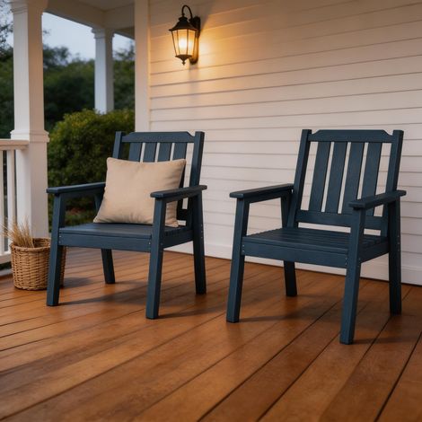 GARVEE - Lot de 2 chaises de jardin HDPE, Résistantes aux intempéries – Assise confortable 295 kg, Pour terrasse, balcon, piscine (Bleu) (1/5)
