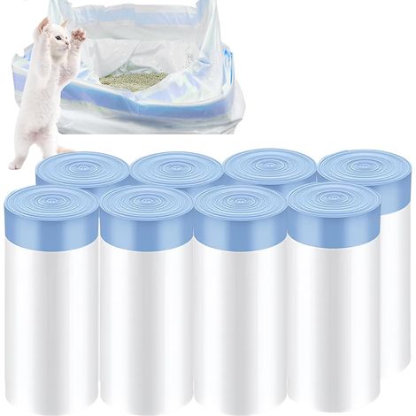160 Pack Bin Liners with Carry Handle, 45 x 50 cm, Self-Cleaning Cat Litter Tray with Drawstrings, Liquid Proof, 8 Rolls (1/5)