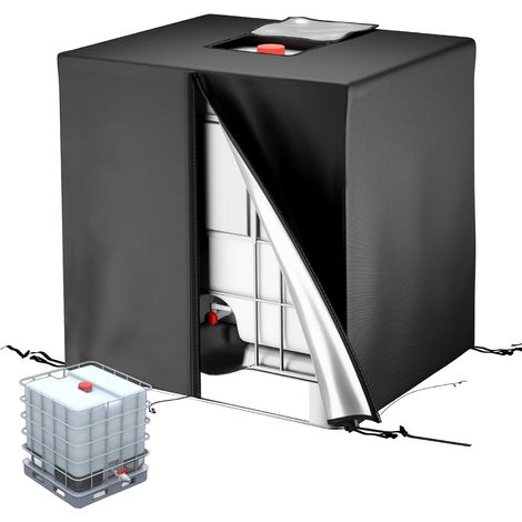 IBC Tote Cover,Black Water Tank Rainwater Tank Cover,420D Heavy Duty Fabric,Sunshade,Waterproof with Zipper,Buckles, and Drawstring Fit for 275 Gallon and 1000L Water Tank