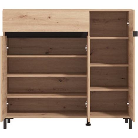Zapatero Orotelli, mueble zapatero con un cajón, 6 estantes, 3 puertas, 119x40x110h cm marrón roble nudoso