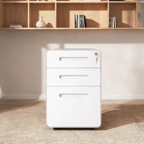 Rollcontainer blanc en acier 3 tiroirs pour bureau et maison (1/5)