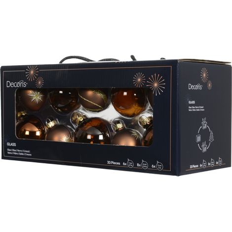 Decoris Weihnachtskugeln aus Glas Ø 5, 6, 7 cm espressobraun 20 Stück