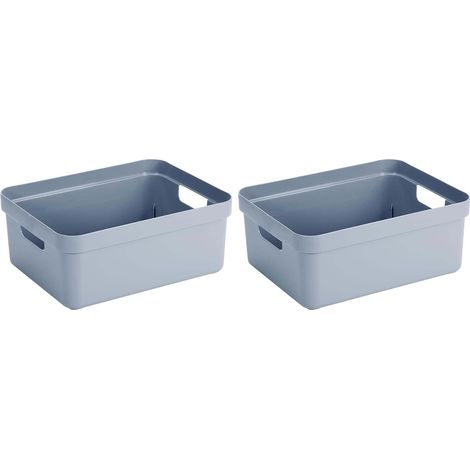 Lot de 2 Boite de Rangement 24L Plastique Bleu, Caisse Empilable Avec Couvercle Pour Armoire