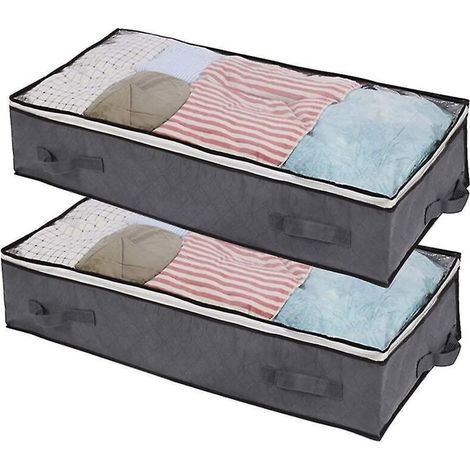 Set aus 2 x 100-Liter-Aufbewahrungstaschen für unter das Bett mit 4 Tragegriffen und 2 robusten Reißverschlüssen, für Decken, Kleidung und Bettdecken faltbare Aufbewahrungstaschen mit Sichtfenster (1/5)