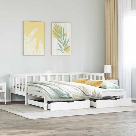 Tagesbett Ausziehbar mit Schubladen ohne Matratze Weiß 80x200cm
