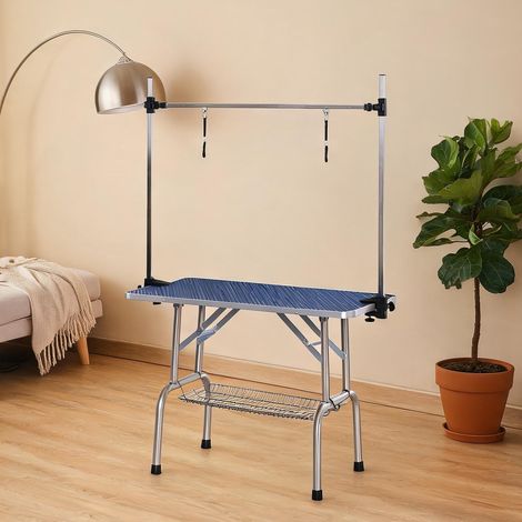Table de toilettage bleu acier avec panier inférieur en acier (1/5)
