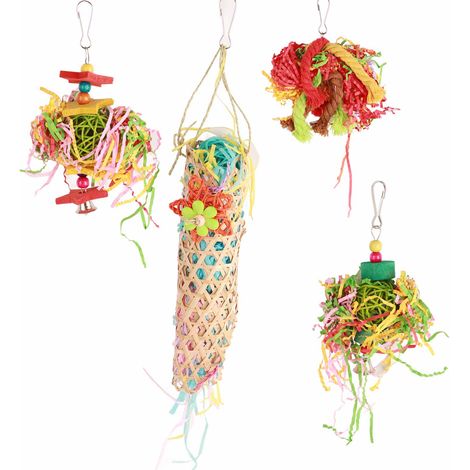 Ensemble de jouets à déchiqueter pour oiseaux, colorés, à suspendre en cage, pour perroquets et calopsittes. (1/5)