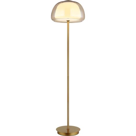 Stehlampe Standleuchte Bürolampe Metall gold amberglas LED dimmbar H 150 cm