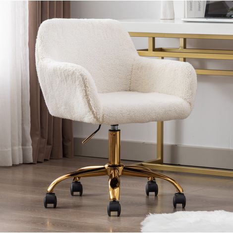 Silla de oficina giratoria, regulable en altura, con ruedas, de piel sintética blanca (1/5)