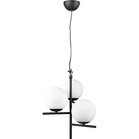 Lustre suspension noir 3 spheres eclairage trio verre blanc pur (1/5)