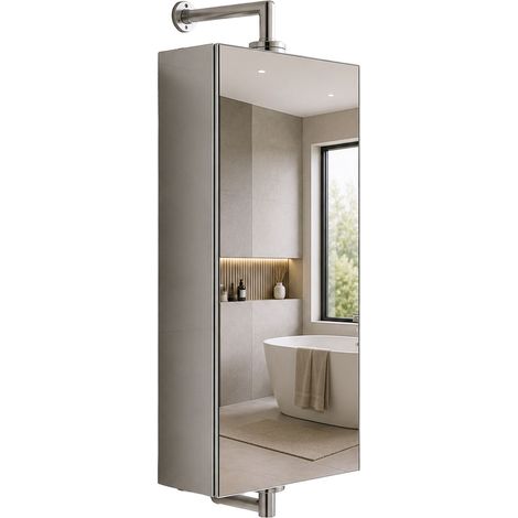 Schwenkbarer Spiegelschrank, Edelstahl, Wandmontage (1/5)