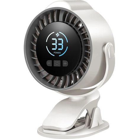 Mini ventilador recargable con clip, 100 velocidades de viento, luz nocturna LED, rotación de 720°, batería de 12 horas, ideal para cochecitos de bebé, escritorios, mesitas de noche y acampadas. (1/5)