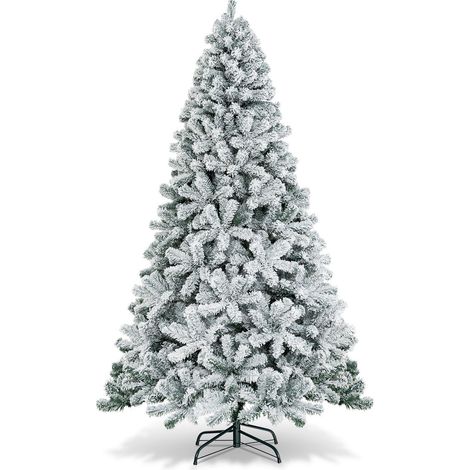 7.5FT Snow Flocked Artificial Christmas Tree Unlit Hinged Xmas Tree W/ 1010 Tips