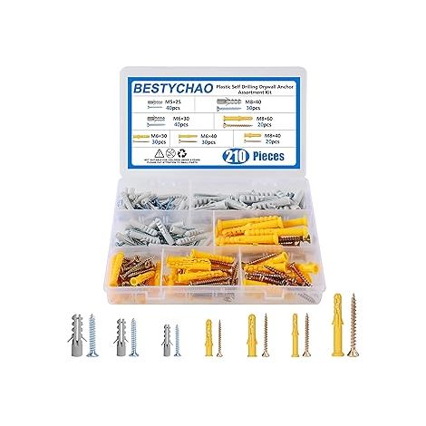Ensemble de vis et chevilles murales, 210 pièces 7 tailles d'ancrage mural creux en plastique avec kit d'assortiment de vis pour la suspension et le montage de cloisons sèches M5 M6 M8 (1/5)