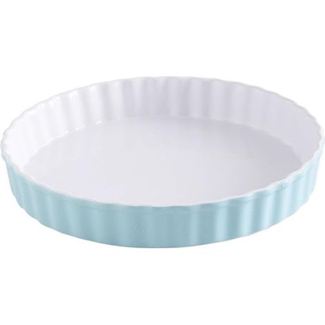 Moule à tarte profond en porcelaine et plaque de cuisson pour pizza, moule à tarte rond en céramique et plaque de cuisson pour gâteau à bords ondulés (25 cm Bleu) (1/5)