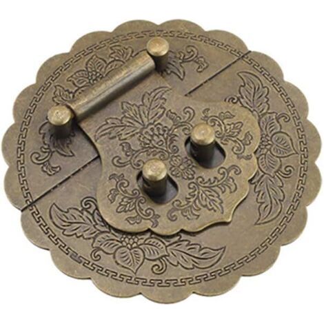 Loquet rond en laiton antique de 10cm avec fermoir en laiton gaufré pour armoire, boîte de meubles, quincaillerie (bronze antique) (1/3)
