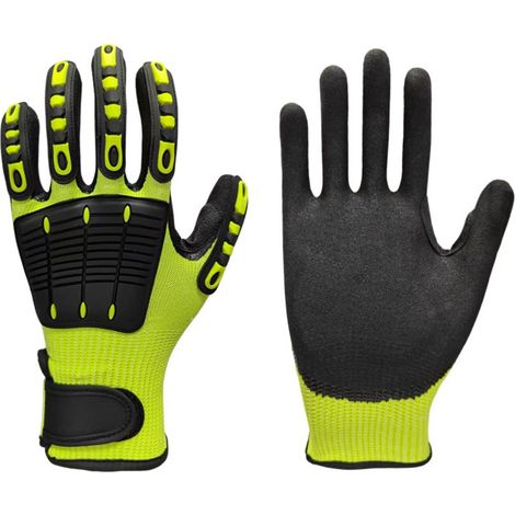 YBBH-1 paire Gants de protection fluorescent vert anti-coupure, revêtement nitrile souple, haute visibilité, idéal pour travaux extérieurs et maintenance, taille L (1/5)