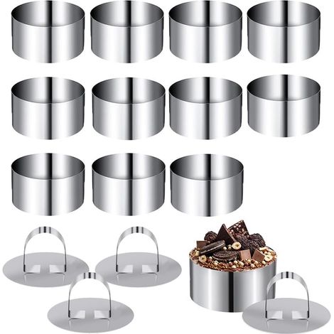 12 Coppapasta Tondi con 2 Presse in Acciaio Inox con Diametro da 8cm - Anelli Rotondi con Coperchi Pusher (1/5)