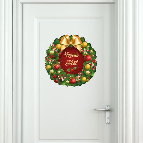 Sticker Noël la couronne Joyeux Noël - Autocollants stickers adhésifs noël - décoration fêtes - 60x60cm (1/5)