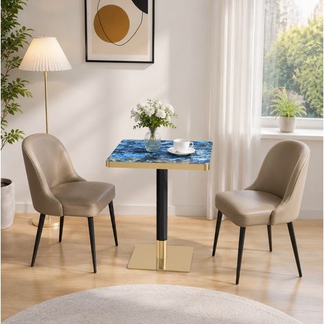 Quadratischer Esstisch 60 x 60 cm in Marmoroptik mit UV-Tischplatte und Metallgestell OKWISH (1/5)