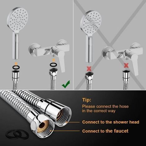 Tuyau De Douche - 2 M - Raccord G1/2 Pouces - Acier Inoxydable Et Chrome - Anti-torsion Et Sans Plis (1/5)