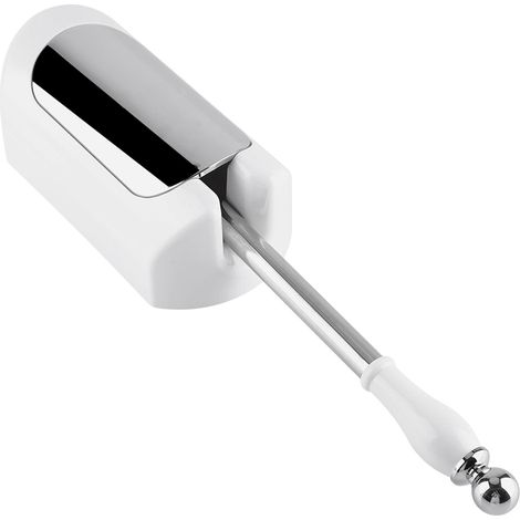 Brosse de toilette à manche en acier inoxydable avec support, ensemble d'outils de nettoyage pour la maison et l'hôtel (blanc) (1/5)