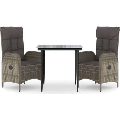 Maison Exclusive - Set Salotto Giardino 3 pz con Cuscini Nero e Grigio Polyrattan (1/5)