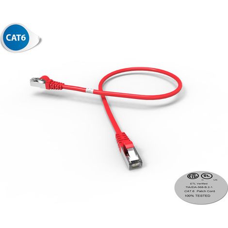 Cordon RJ45 CAT 6 surmoulé FUTP 100 Ohms LSOH, Longueur : 0,5 m, Couleur : rouge (2025R)