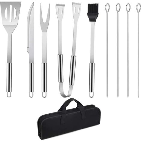 Outil de Barbecue Acier Inoxydable, 9PCS Barbecue Ustensiles d'Aiguilles, Kit BBQ Grillade avec Boîte de Rangement/Spatule/Fourchette/Pince/Couteau/Brochettes et Pinceau pour Extérieur/Camping/Jardin (1/5)