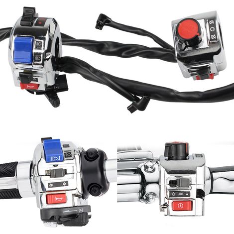 Modification parts for Storm Cruiser 150 motorcycle: switch assembly, left and right handlebars, headlight and kill switch.