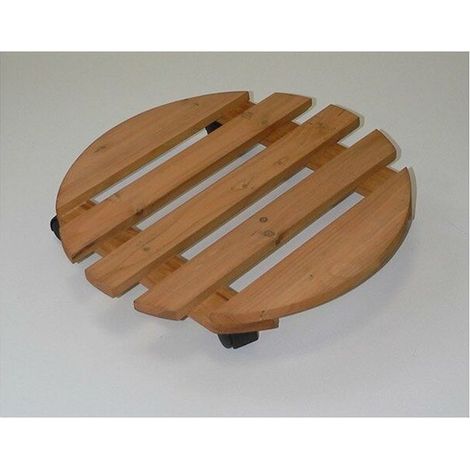 Carro para plantas Ø 350 mm – Carga máxima 60 kg – Tablero de pino – Acabado natural – Ruedas de TPE con 4 mecanismos de bloqueo/Rodillo para interiores/Ayuda para el transporte de plantas (1/2)