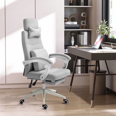 Silla de oficina gaming ergonómica con reposapiés, reclinable, gris DESVIAE (1/5)
